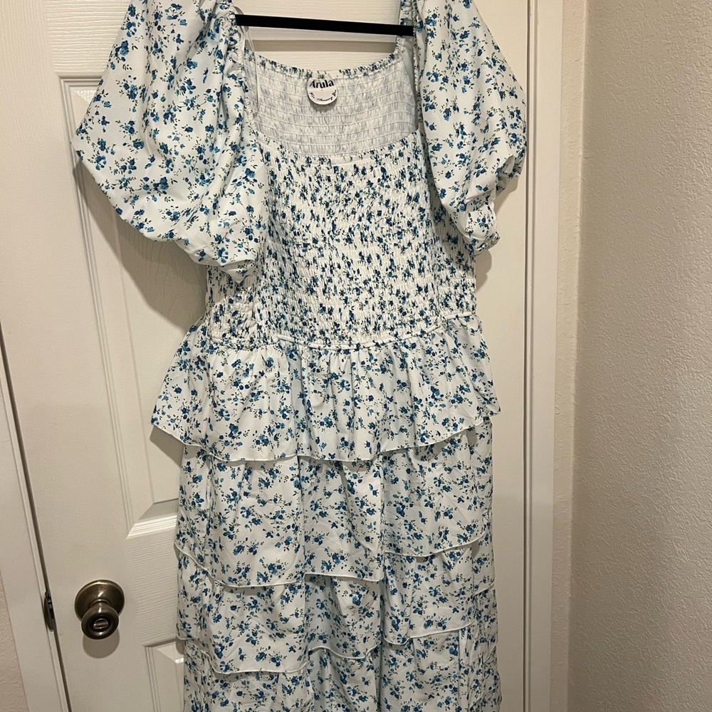 Beautiful Blue Floral Tiered Maxi Dress